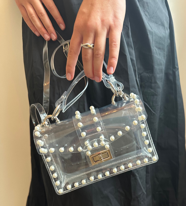Pearl Studs Transparent Stadium Approved Clear Handbag Purse