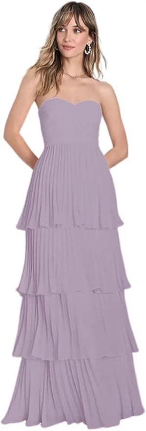 Long Strapless Ruched Tiered Maxi Dress Formal Wedding Guest, Homecoming, Bridesmai