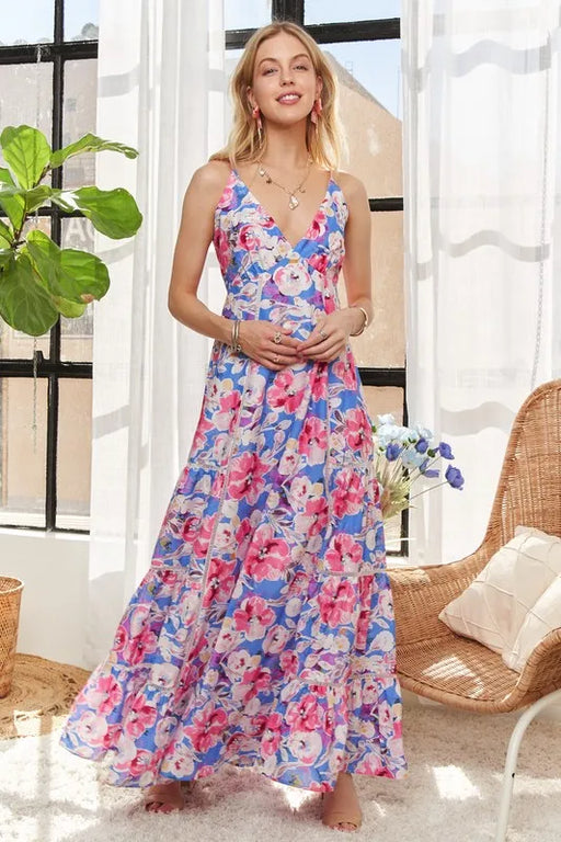 Floral Drawstring Detail Maxi Dress - Apparel & Accessories > Clothing > Dresses