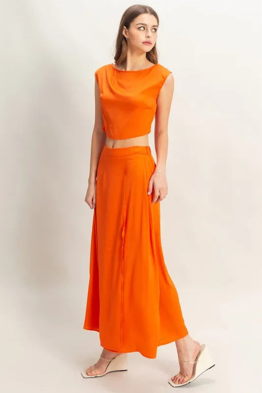 Orange Top & Maxi Skirt 2-piece Set - Apparel & Accessories > Clothing > Outfit Sets