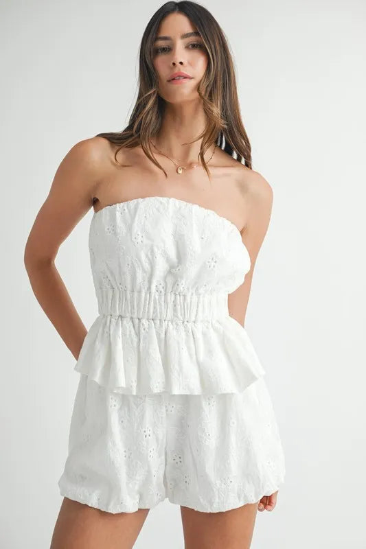 White Eyelet Lace Top/Shorts (2 piece set) - Apparel & Accessories > Clothing > Outfit Sets