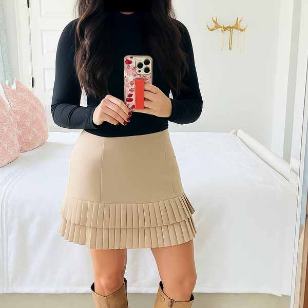 Designer Ruffled Mini Skirt Luxe Look for Less (COLORS: BEIGE or BLACK)