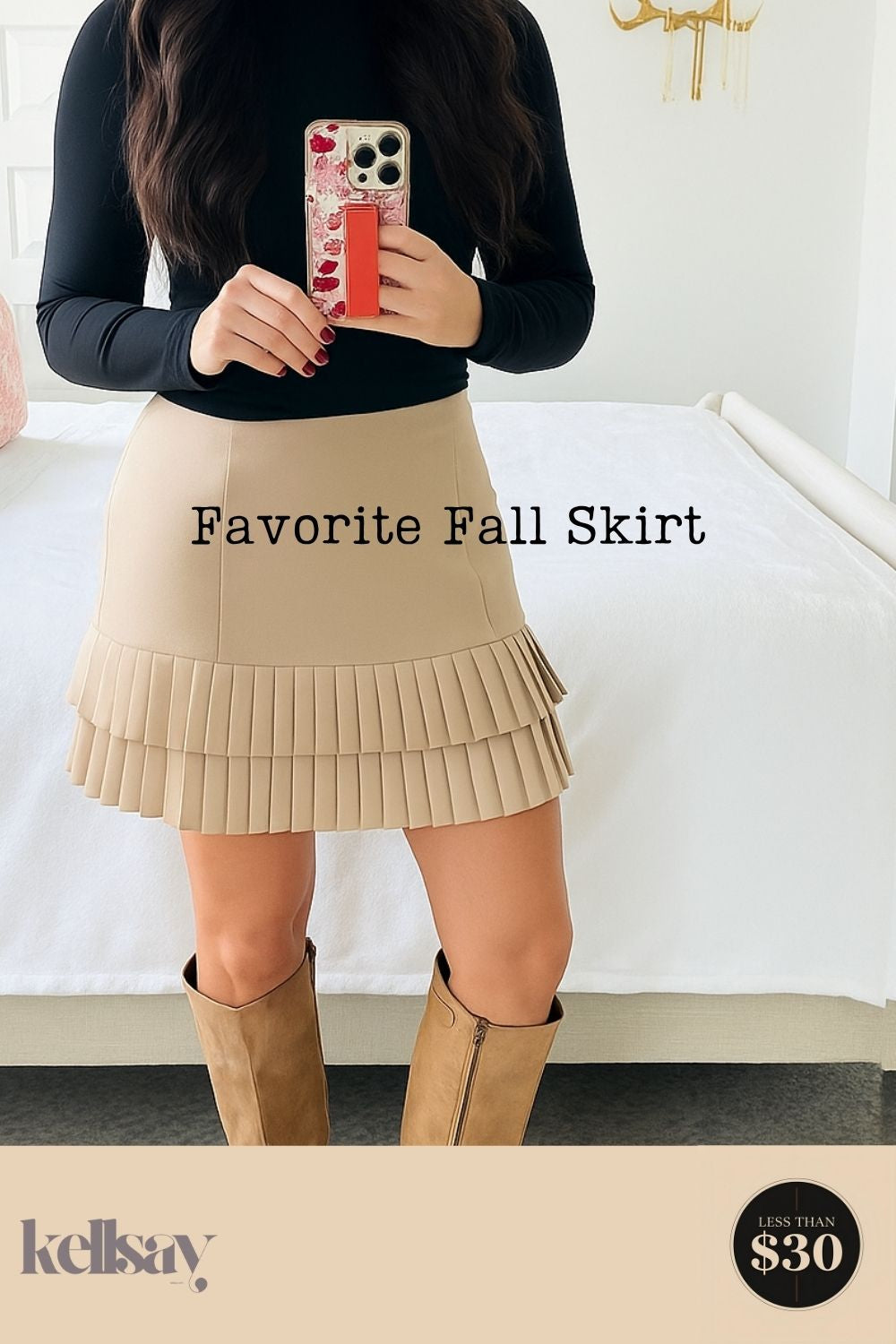 Designer Ruffled Mini Skirt Luxe Look for Less (COLORS: BEIGE or BLACK)