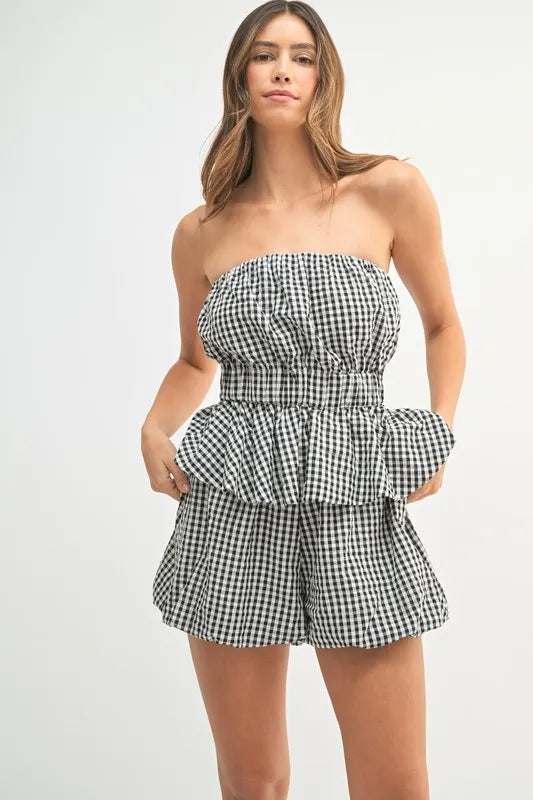 Gingham - Top & Shorts - Black & White (2-pc set) - Apparel & Accessories > Clothing > Outfit Sets