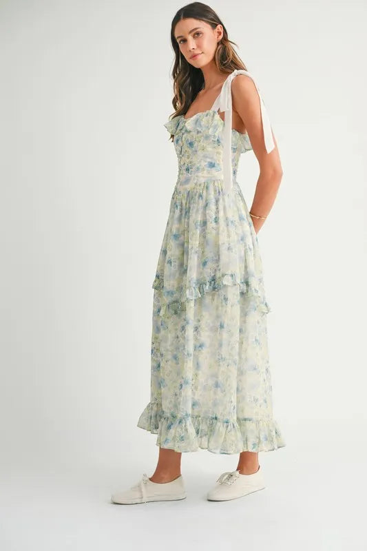 Floral Printed Shoulder Strap Midi Dress - Apparel & Accessories > Clothing > Dresses
