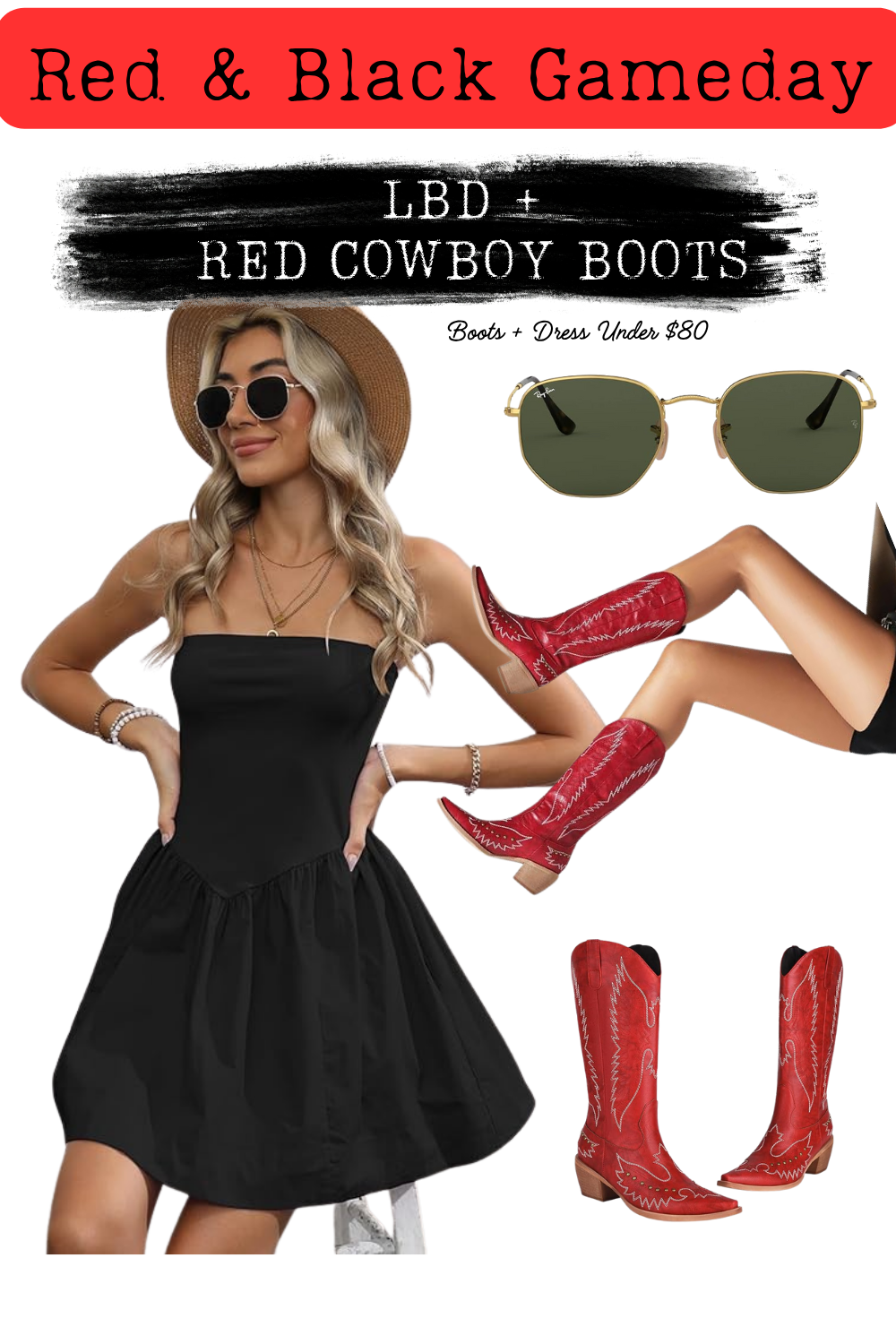 RED Western Cowgirl Mid Calf Pointed Toe Chunky Heel Pull On